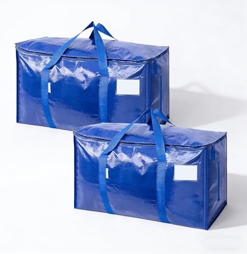 Extra Large Storage Bags, 23 Gallon Capacity, Waterproof Moving Totes with Handles and Label Pocket, Heavy Duty Zipper, Polypropylene Woven Fabric, Foldable Design (2 Pack Blue) by CGHWBEA