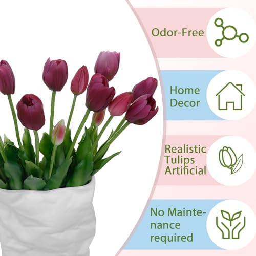 15 Pcs Deep Purple Artificial Tulips Fake Flowers, Premium Latex Lifelike Texture, UV Resistant Waterproof Faux Tulip Bouquets with Snap-on Petals for Outdoor, Home, Wedding Decor - Image 4