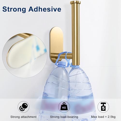 NearMoon Toilet Paper Holder Self Adhesive, Premium Thicken SUS304 Stainless Steel Rustproof Adhesive Toilet Roll Holder no Drilling for Bathroom, Kitchen, Washroom (2 Pack, Brushed Gold) - Image 5