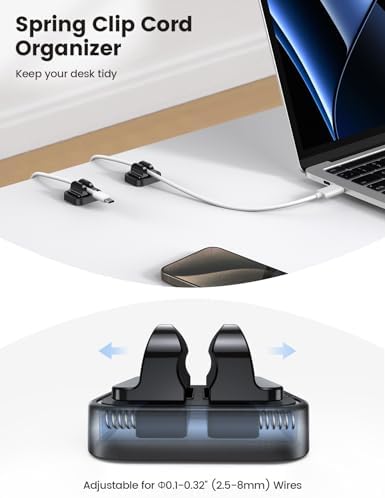 Lamicall 10 Pack [Spring Fixed] Cord Holder, Adjustable Desk Cable Clips - Image 2