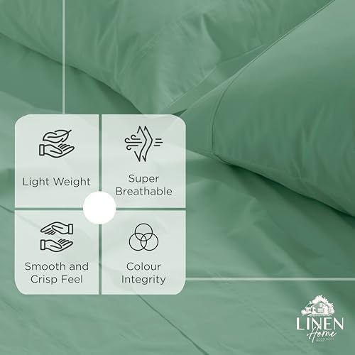 Linen Home 100% Cotton Percale Twin Size Fitted Sheet only, Frosty Green - Image 2