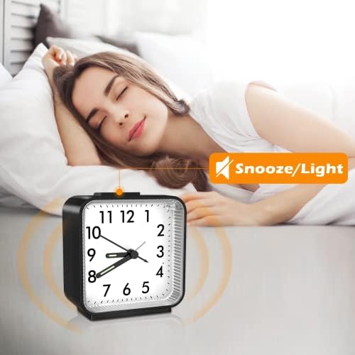 Analog Alarm Clock, Bedside Clocks Battery Powered, Silent Non Ticking Travel Clock with Night Light, Snooze, Easy Set, Clock for Heavy Sleepers Kids Elder Travel Bedroom Office - Image 2