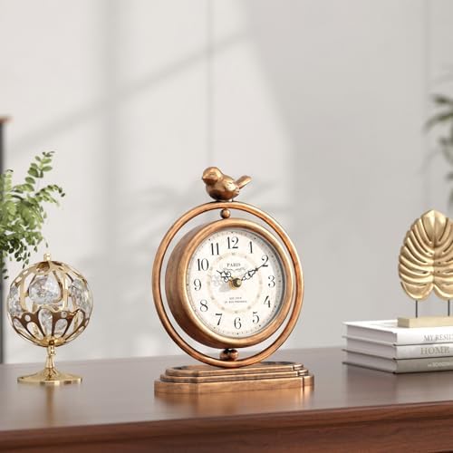 Gold Vintage Table Clock with Bird, European Retro Mantel Clocks - Image 5