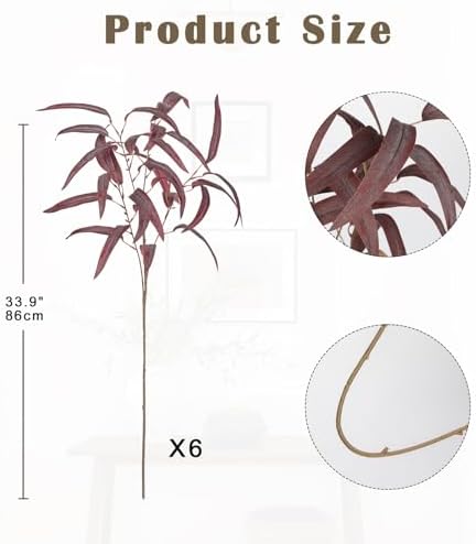 Briful Artificial Eucalyptus Branches Fall Decor, 6PCS Burgundy Fake Eucalyptus Stems, Realistic Faux Greenery Stems for Autumn Thanksgiving Halloween Home Farmhouse Porch Vase Decor, Indoor Outdoor - Image 2