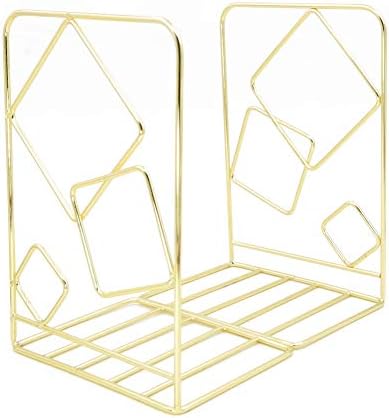 Winterworm Metal Bookends Book Ends Heavy Duty Modern Decorative for Bedroom Library Office School Book Display Desktop Organizer Gift(Square Gold) - Image 4