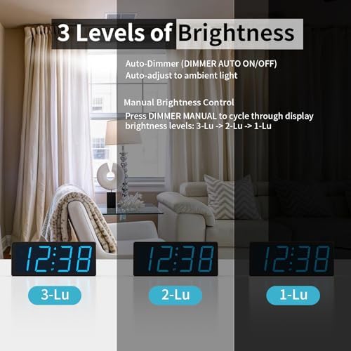 KWANWA Digital Alarm Clock with Auto Dimmer, Dual Power (Battery or USB), Large LED Display, 3-Level Brightness, 12/24H Format, Snooze, Easy to Set for Bedroom, Office, Kids, Seniors – Blue LED - Image 4