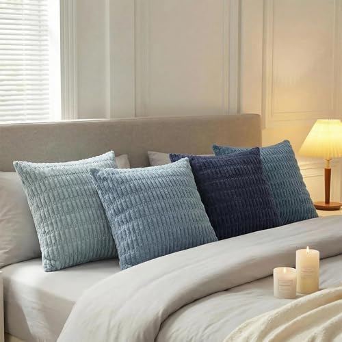 Fancy Homi 4 Packs Decorative Throw Pillow Covers for Living Room Couch Bed, Modern Farmhouse Boho Home Décor Accent Cushion Case, 18" x 18", Blue Series - Image 3