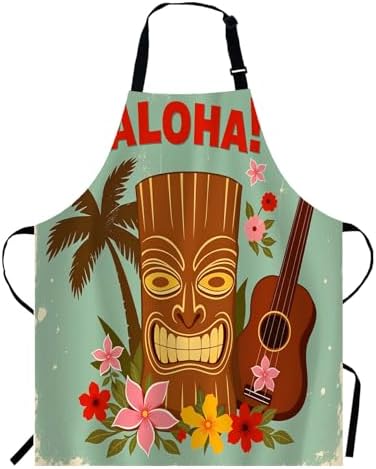 WONDERTIFY Hawaiian Style Apron,Seaside Palm Trees and Beautiful Flowers Bib Apron with Adjustable Neck for Men Women,Suitable for Home Kitchen Cooking Waitress Chef Grill Bistro Baking BBQ Apron by WONDERTIFY