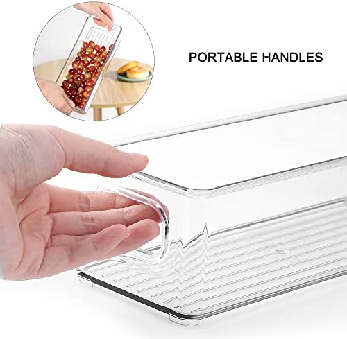 Stackable Plastic Food Storage Bin with Handles for Kitchen Pantry, Cabinet, Refrigerator, Freezer - Organizer for Fruit, Yogurt, Squeeze Pouches - BPA Free, 10" Long - 2 Pack – Clear - Image 4
