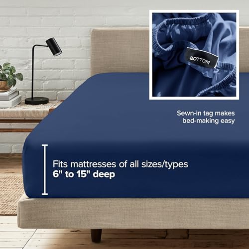 Bare Home Queen Fitted Sheet - 1800 Ultra-Soft (Queen, Dark Blue) - Image 6