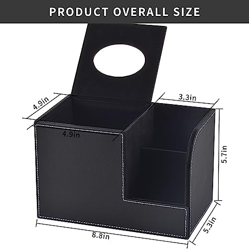 PU Leather Tissue Box Cover with Storage Square-Multifunctional Tissue Holder,Remote Control Holder,Decorative Tissues Boxes Organizer,Home Office Desktop Storage box,Black - Image 2