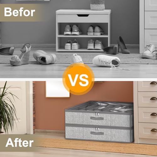homyfort 32 Pairs Shoe Organizer Under Bed, Underbed Shoe Storage Boxes Bins, Organizador De Zapatos, Extra Large Zapateras Organizer, Grey, Set of 2 - Image 6