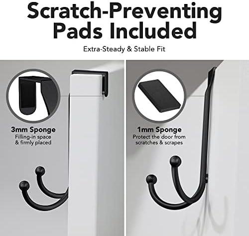 2-Pack Over The Door Hooks - with 2 Hang Heads & Snug Fit Pads Heavy Duty Hook for Hanging Coats, Towels, Caps & Robes - Elegant Matt Finish - No Drill Hanger Organizer - Black - Image 6