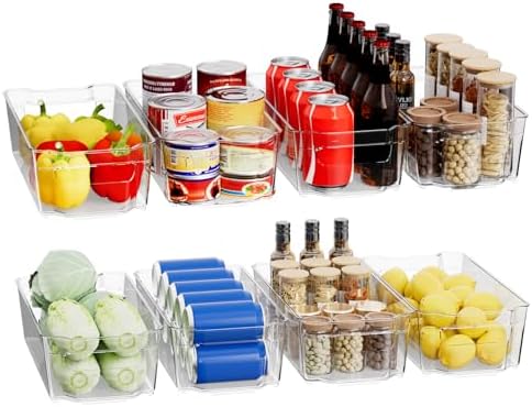 Clear Fridge Organizer, Refrigerator Organizer Bins with Handle, Freezer, Kitchen Cabinet, Pantry Organization, BPA Free Fridge Organizers (12.4 inch 8 Pack) by INCOSTAR