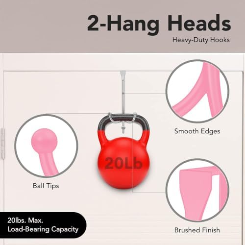 2-Pack Over The Door Hooks - with 2 Hang Heads & Snug Fit Pads Heavy Duty Hook for Hanging Coats, Towels, Caps & Robes - Elegant Matt Finish - No Drill Hanger Organizer - Pink - Image 4