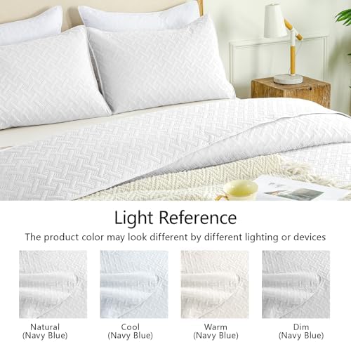 FLYMME Queen Quilt Bedding Set White Lightweight Bedspreads Full Size,Modern Style Geometric Weave Stripe Pattern,Soft Microfiber Bed Coverlet for All Season (1 Quilt, 2 Shams) - Image 5