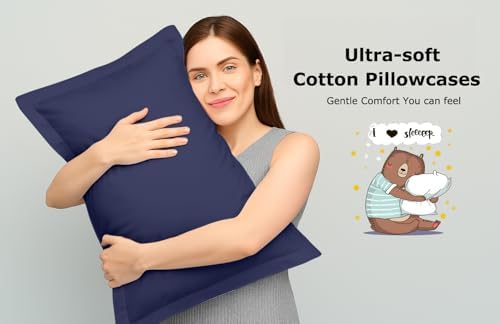 2 Pack Pillow Shams King Size 20x40 – 600 Thread Count 100% Organic Cotton Navy Blue Pillow Covers with 2 Inch Decorative Flange, Soft & Smooth Premium Hotel-Quality Pillowcases Set of 2 - Image 5
