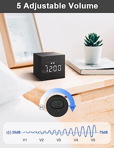 JALL Digital Alarm Clock, with Wooden Electronic LED Time Display, 3 Alarm, 2.5-inch Cubic Small Mini Wood Made Electric Clocks for Bedroom, Bedside, Desk, Black - Image 6