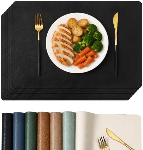 Homaxy Vinyl Heat Resistant Placemats Set of 6, Black by Homaxy