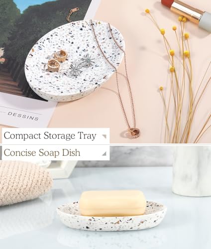 Luxspire Oval Soap Dish, Non-Slip Resin Holder with Drainage, Terrazzo - Image 3