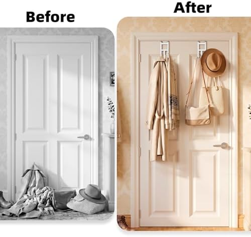 2 Packs Over-the-Door Hooks, Fits 1 1/2 Inch Interior Doors, No Installation Required, 100 Lb Heavy Duty with Rubber Anti-Scratch, Space-Saving Hangers for Bathroom, Bedroom, Kitchen, Office, White - Image 7