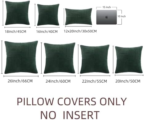 Fancy Homi Set of 2 Dark Green Lumbar Decorative Throw Pillow Covers 16x32 Inch for Living Room Couch Bed, Boho Farmhouse Forest Green Home Decor, Soft Corduroy Corss Patchwork Cushion Case - Image 7