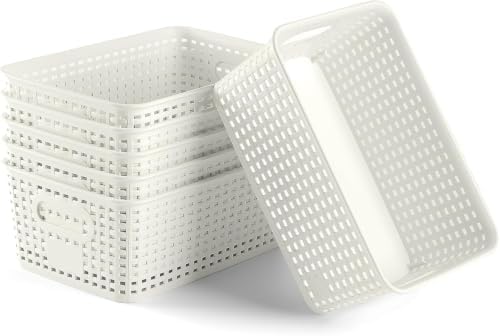 Plastic Storage Baskets 6 Pack Sturdy Storage Organizer Basket Woven Plastic Storage Bins for Shelves,Closet,Countertops, Desktops, Cabinets and Badrooms,Saving Storage, Stylish Design,White - Image 7