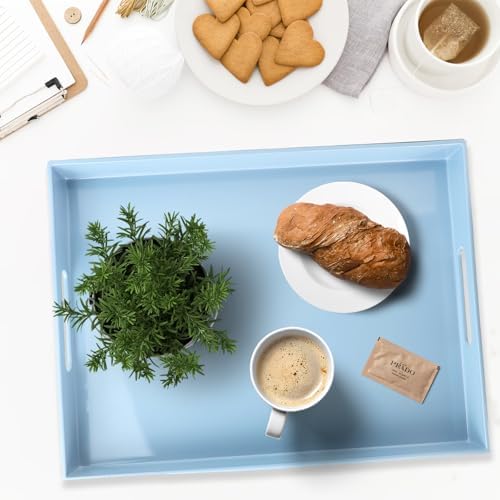 Spsyrine Blue Plastic Serving Tray with Handles for Coffee Table - Image 2
