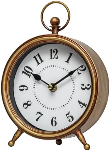 EMAX HOME Vintage Small Table Clock on Stand, Decorative Desk and Shelf Clock Farmhouse Mantel Non-Ticking Clock Rustic Metal Frame with Antique Gold Finish 9.3 Inch - Image 3