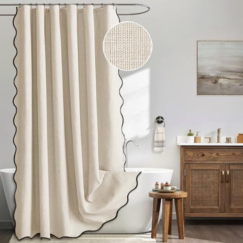 MIULEE 72"x84" Extra Long Scalloped Linen Shower Curtain Cream Beige by MIULEE