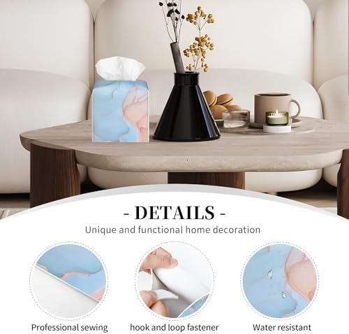 Fluid Art Tissue Box Holder Pink and Blue Marble Tissue Box Cover Square Leather Tissue Holder Organizer Portable Decorative Facial Paper Case for Home Office Bathroom Vanity Countertop - Image 4