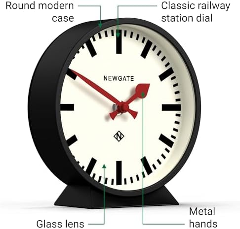 NEWGATE® Railway Desk Clock | Modern Round Station Clock Design | Black | Contemporary Style for Desk, Table, Shelf or Bedside - Image 5