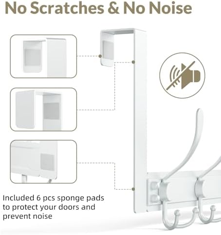Heavy Duty Over The Door Hooks Rustproof - 25lb Over The Door Towel Rack for Bathroom, Over The Door Hanger, Door Towel Hanger, Over The Door Towel Hook, Coat Rack (2Pack, White) - Image 6