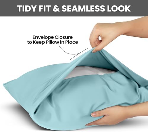 Pillow Covers Queen Set of 12, Soft and Comfy Pillow Cases, Spa Blue - Image 3