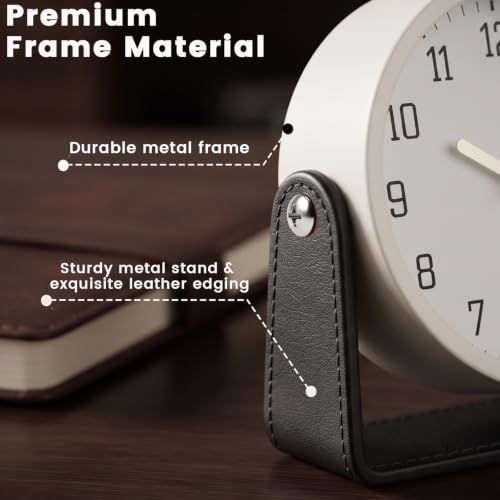 Analog Alarm Clock - 4.5" Silent Non Ticking Small Clock with Light, Rotatable Stand Metal Desk Clock Battery Operated, Simple Design for Living Room Decor/ Bedroom/Bedside/Shelf (Black & White) - Image 6