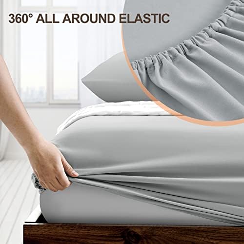 FreshCulture Queen Fitted Sheet - Hotel Quality, Ultra Soft & Breathable Brushed Microfiber, Deep Pocket, Cooling Fitted Sheets for Queen Size Bed (Light Grey) - Image 3