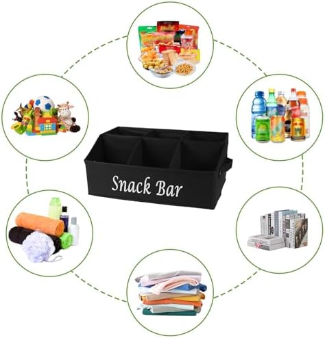 Snack Organizer for Countertop, Trapezoid Fabric Snack Bin Holder with Side Handles, 6 Compartment Snack Basket Container, Lightweight Snack Bar Station Organizer, Kitchen Pantry Storage-Black - Image 7