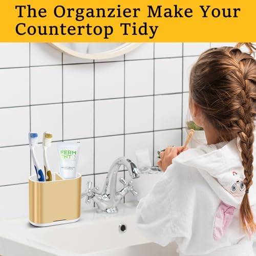 Toothbrush Holders Toothpaste Organizer for Bathrooms, Gold, Small - Image 5
