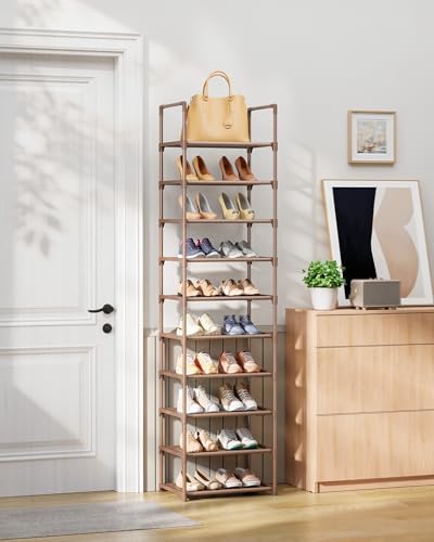 Kitsure 10 Tier Shoe Rack, Tall Shoe Organizer, 16.9" Wide, Brown - Image 2