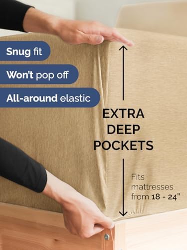CGK Extra Deep Twin XL Single Fitted Sheet Only - Heathered Tan - Image 2