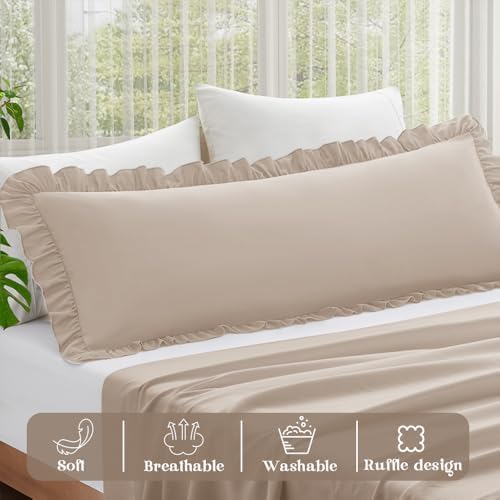 KKJIAF Ruffle Body Pillow Cases Set of 1, Khaki - Image 2