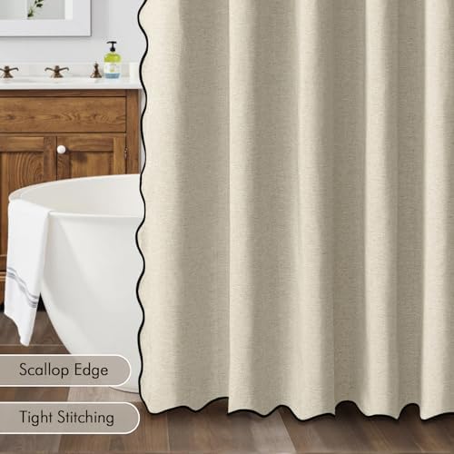 MIULEE Natural Scalloped Linen Shower Curtain 72x72 Inches - Image 5