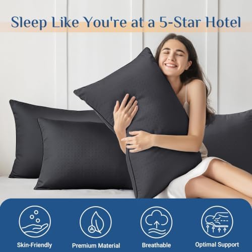 JOLLYVOGUE Black Pillows Standard Size Set of 4, Washable Supportive Firm Full Size Bed Pillows with Oeko-Tex Certified Down Alternative Fill, Luxury Hotel Quality for Side, Back and Stomach Sleepers - Image 2