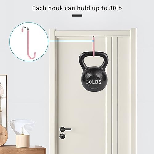 FYY Over the Door Hooks, Single-Hanger 4 Pack, Fits Doors 1.6" Pink - Image 4
