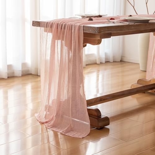 3Pcs Pink Cheesecloth Table Runner 120 Inches for Party Boho Home Decor - Image 3