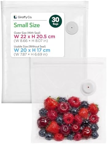 GIRAFFYCO 30 Small Reusable Vacuum Sealer Bags, 8.7 x 8.3 in, Airtight Food by Unknown