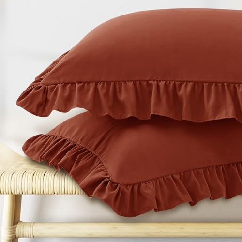 KKJIAF Ruffle Pillow Cases King Size Set of 2, Dusty Orange by KKJIAF