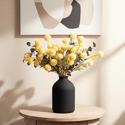 Yellow Flowers Artificial 10 Long Stems Kiku Flower With Eucalyptus - Image 2