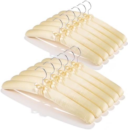 Padded Hangers 12 Pack 17" Satin Hangers，Non-Slip Cushioned Clothes Hangers for Daily Clothing for Sweaters,Silk Dress,Wedding Bridesmaid Gown,Suit（Beige） by Uinicor