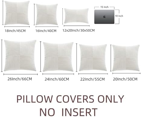 Fancy Homi 2 Packs Cream White Euro Decorative Throw Pillow Covers 28x28 Inch for Couch Bed Sofa, Farmhouse Boho Home Decor, Soft Corss Corduroy Patchwork Textured Square Cushion Case 71x71 cm - Image 7